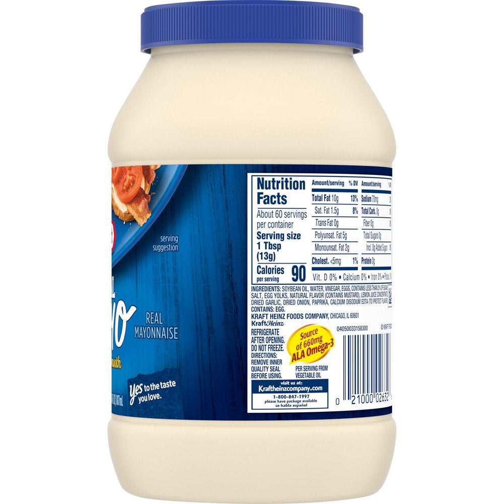 Kraft Real Mayo Creamy & Smooth Mayonnaise, for a Keto and Low Carb Lifestyle, 30 Fl Oz Jar